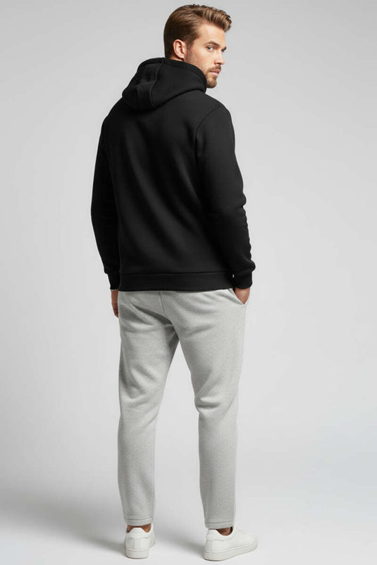 سويت شيرت رجالي أسود بغطاء رأس وثلاثة خيوط