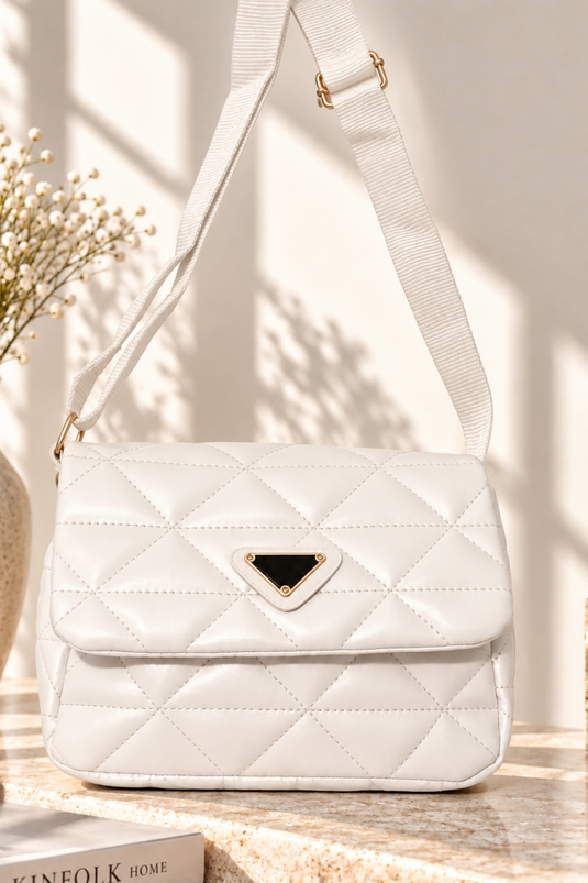 Bolso Con Asa Y Emblema Triangular Blanco