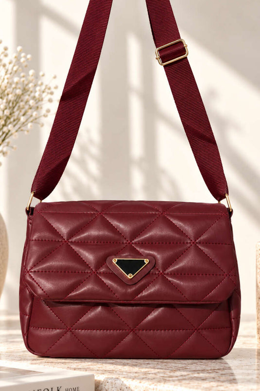 Borsa Bordeaux Con Ricamo Triangolare E Manico