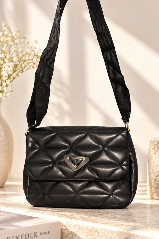 Bolso Con Asa Y Emblema Triangular Negro