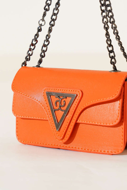 Triangle Emblem Chain Strap Bag Orange