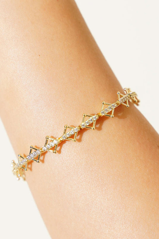 Üçgen Taşlı Su Yolu Bileklik Gold