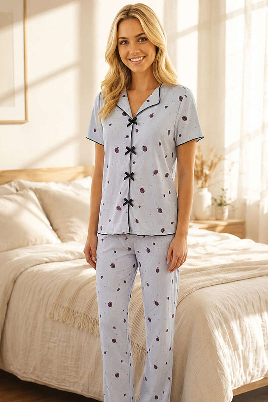 Ensemble pyjama à manches courtes avec coccinelle, bleu bébé