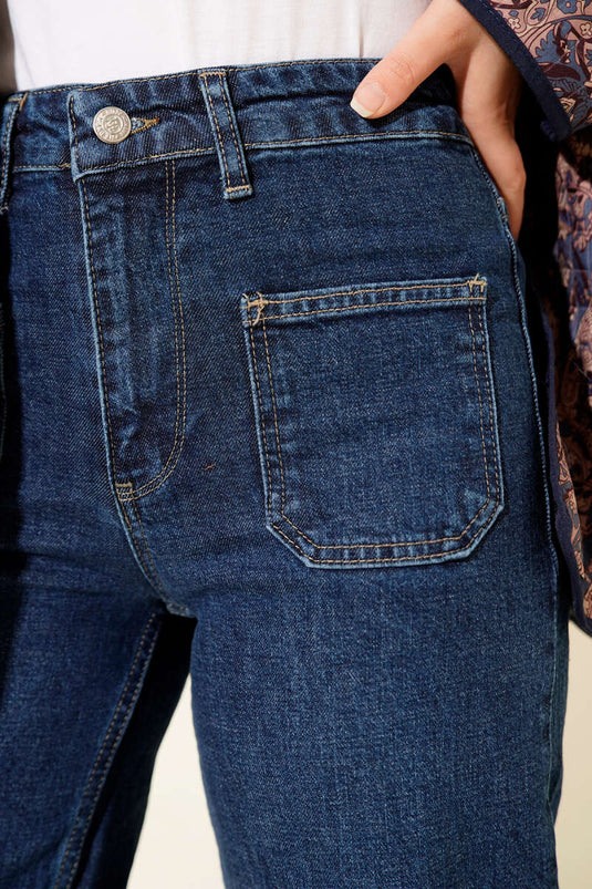 Üst Cepli Palazzo Kot Pantolon Mavi