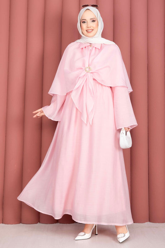 Three-Piece Modest Set with Allerli Brooch Detail Pink