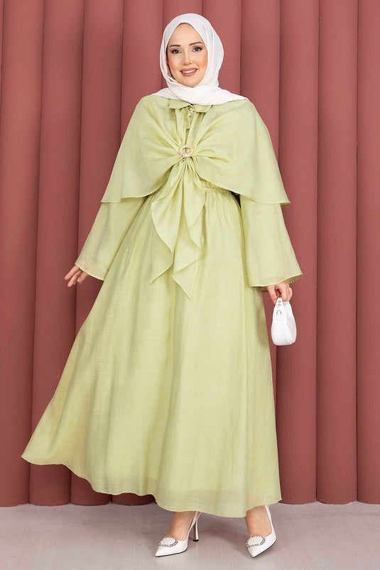 Allerli Brooch Detailed Three-Piece Modest Fashion Set Green Olive