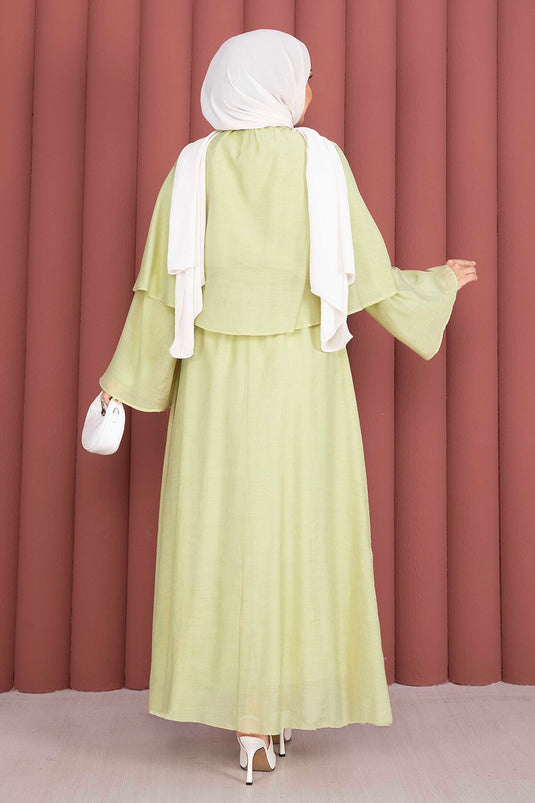 Allerli Brooch Detailed Three-Piece Modest Fashion Set Green Olive