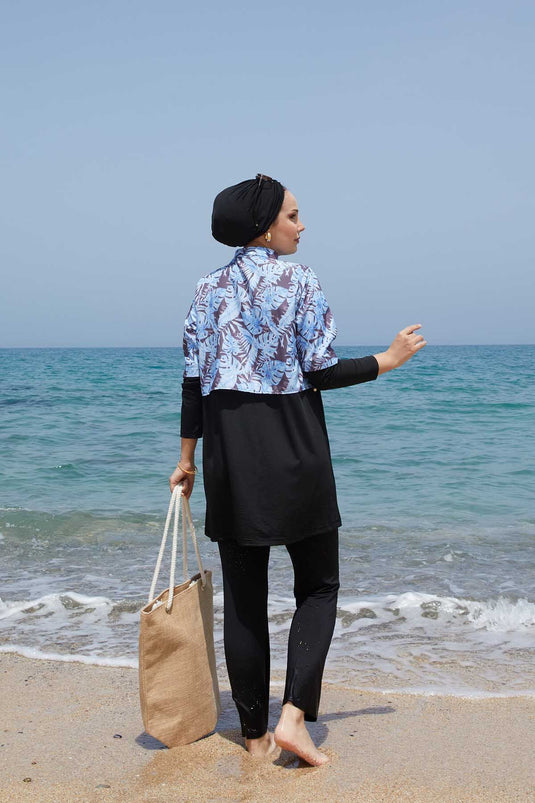 Allerli Patterned Modest Swimsuit Blue