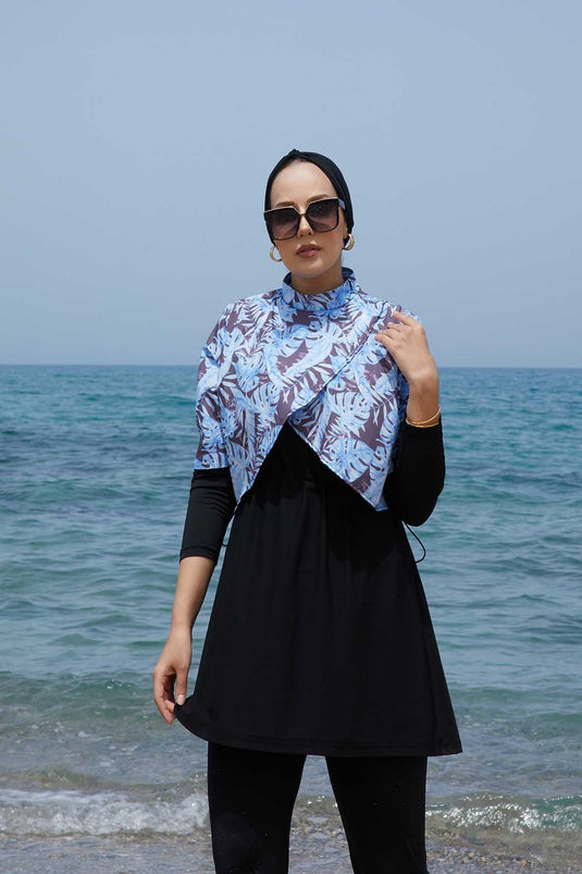 Allerli Patterned Modest Swimsuit Blue