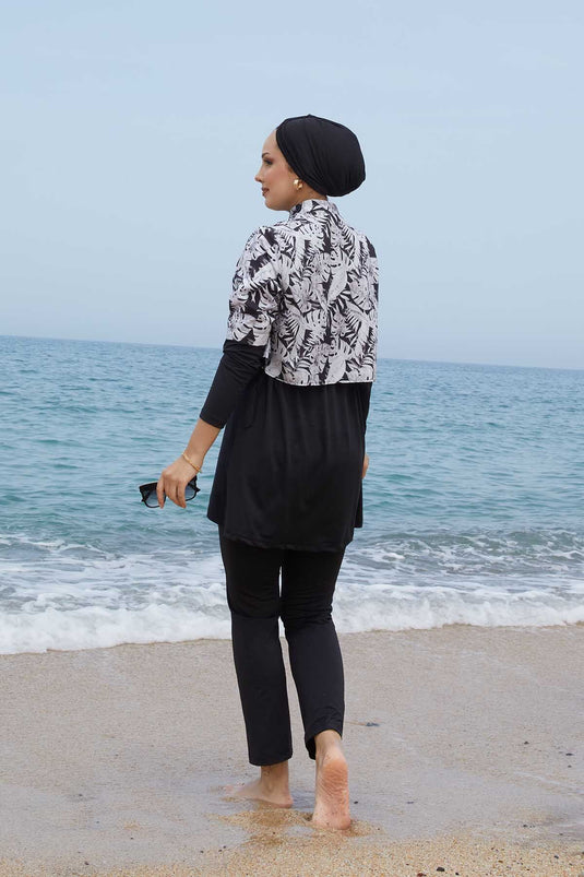 Allerli Patterned Hijab Swimsuit Black