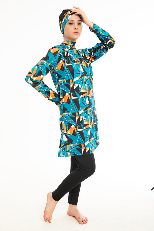 Patterned Hijab Swimsuit -133