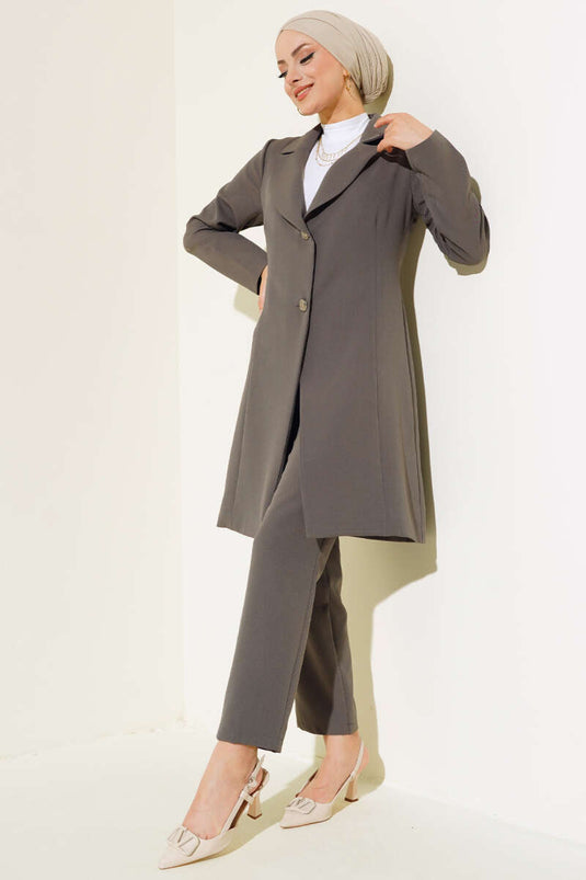 سترة طويلة بدلة مزدوجة مدخنة