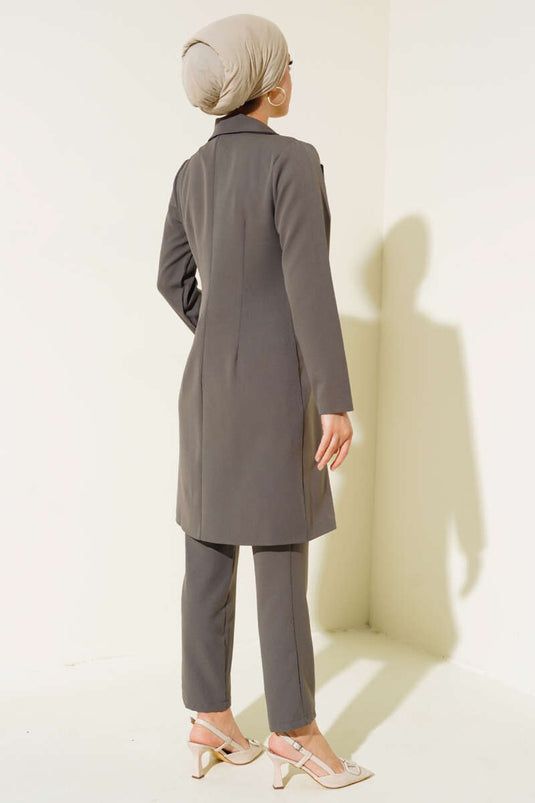 سترة طويلة بدلة مزدوجة مدخنة