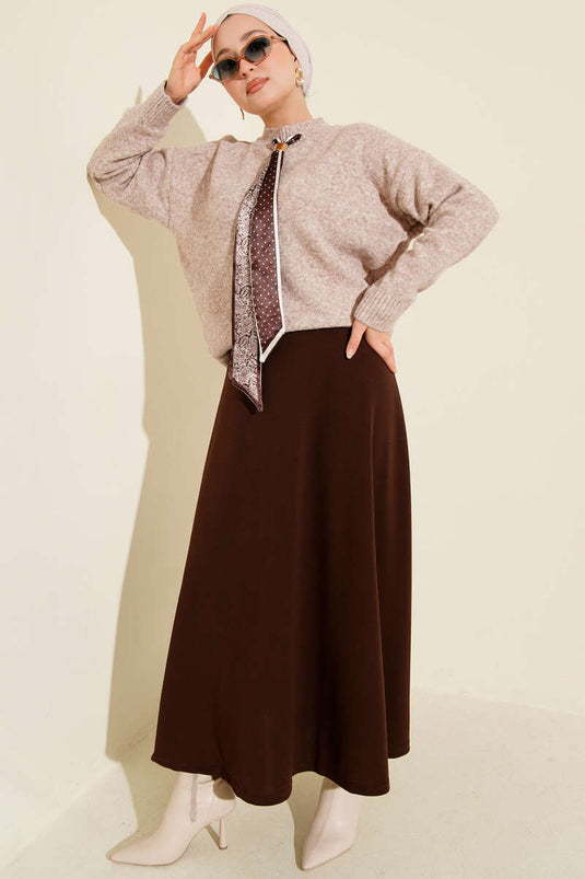 Long Scarf Knitted Sweater, Brown