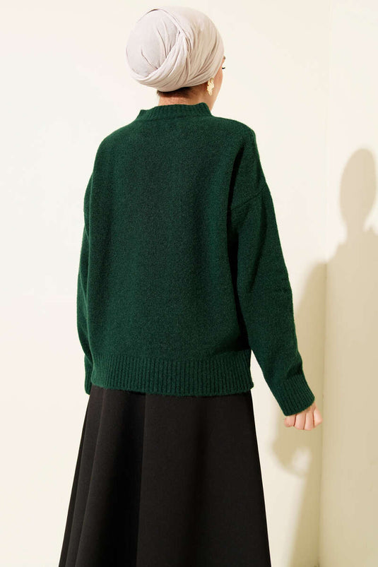 Long Scarf Knit Sweater Emerald