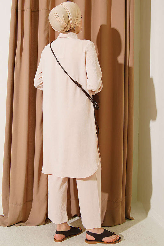 Ensemble Deux Pièces Basic Avec Chemise Longue Beige
