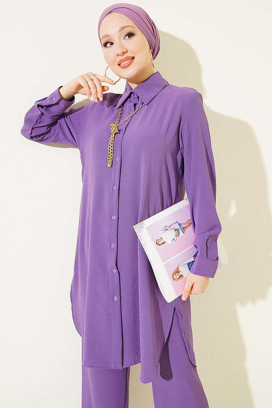 Long Shirt Basic Two-Piece Set In Purple
