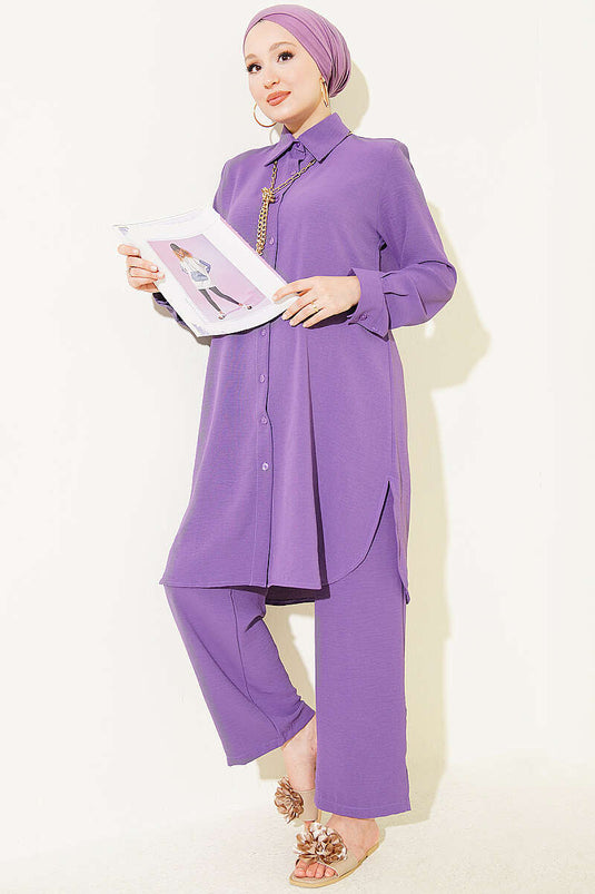 Long Shirt Basic Two-Piece Set In Purple
