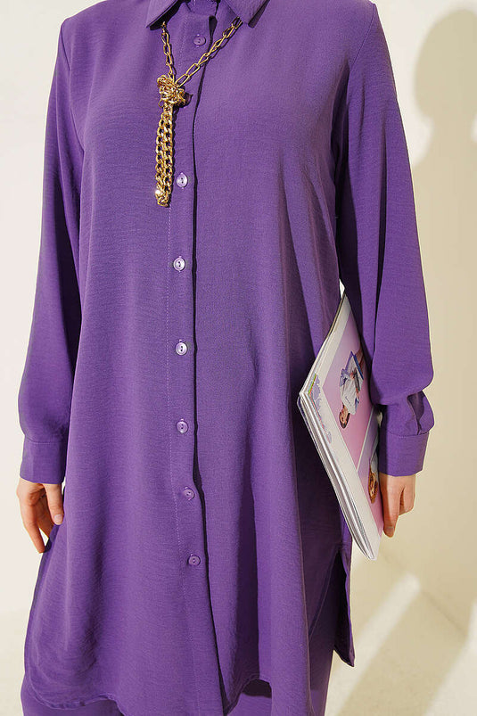 Long Shirt Basic Two-Piece Set In Purple
