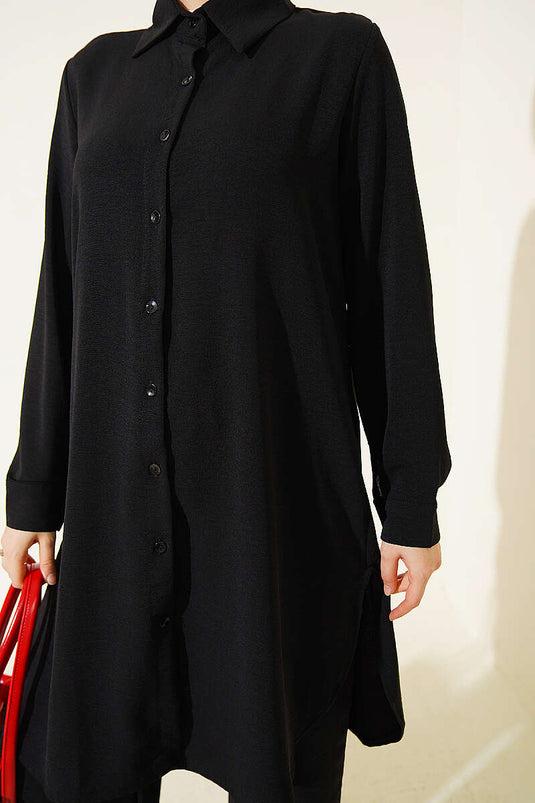 Ensemble Deux Pièces Basic À Chemise Longue Noir