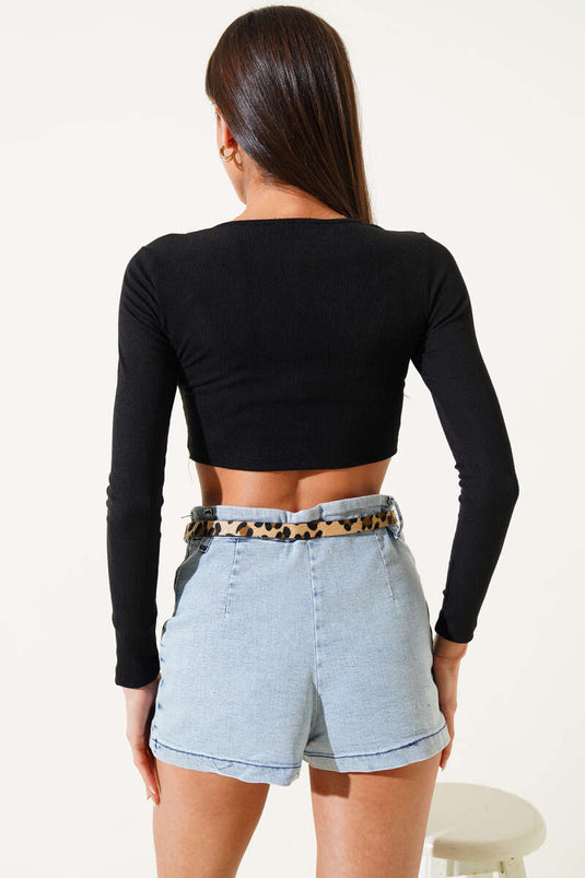 Long Sleeve Crop Top Black
