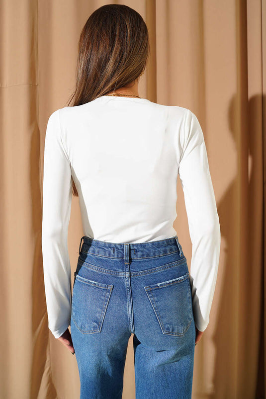 Uzun Kol Çıtçıtlı Body Beyaz