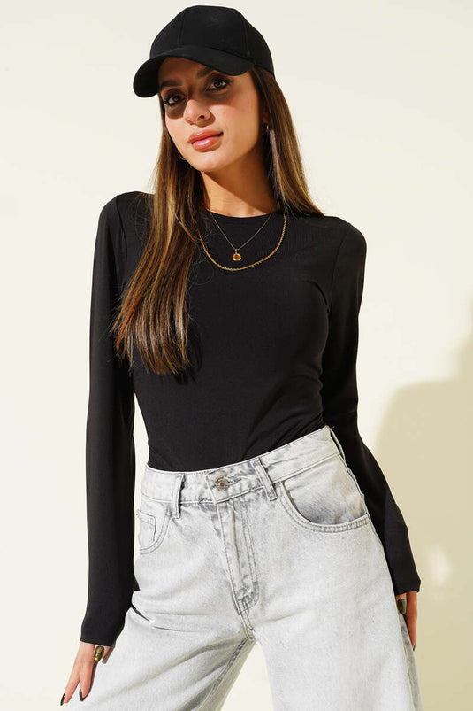 Uzun Kol Çıtçıtlı Body Siyah