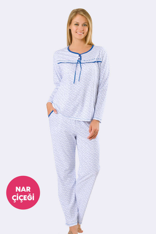 Uzun Kol Dantelli Pijama Takımı Nar Çiçeği