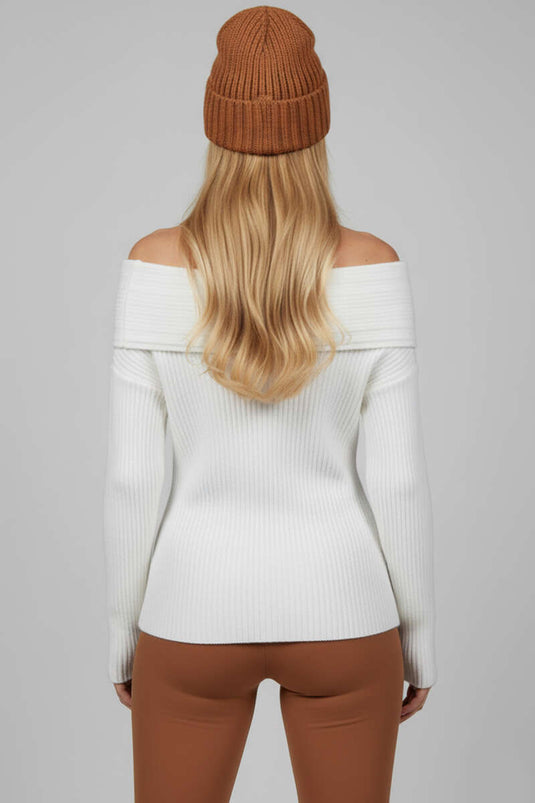 Langärmeliger Pullover mit Madonna-Kragen, Ecru