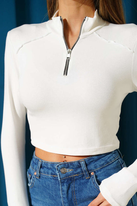 Chemisier à manches longues et demi-zip, écru.