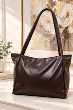 Sac À Main En Cuir Longue Poignée En Café Foncé Pour Femmes