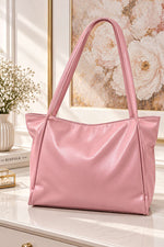 Sac À Main En Cuir Rose À Poignée Longue Pour Femmes