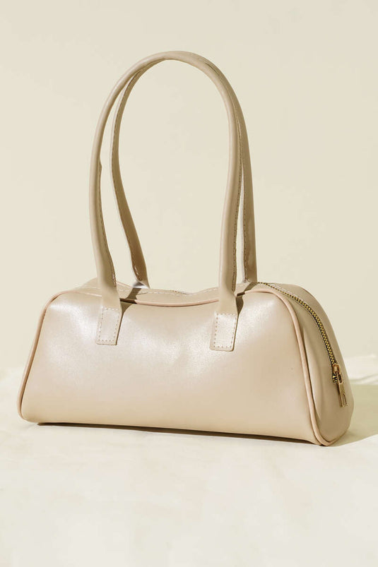Borsa Baguette Beige Con Manico Lungo E Zip