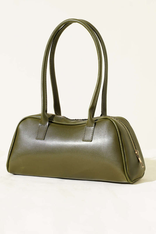 Lange Griff Zipper Baget Tasche Khaki