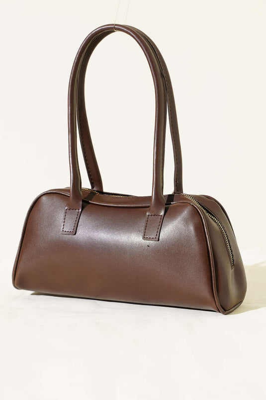 Borsa Baguette Con Manico Lungo E Zip In Caffè