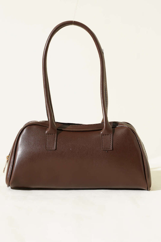 Borsa Baguette Con Manico Lungo E Zip In Caffè