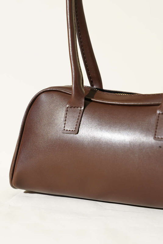 Borsa Baguette Con Manico Lungo E Zip In Caffè