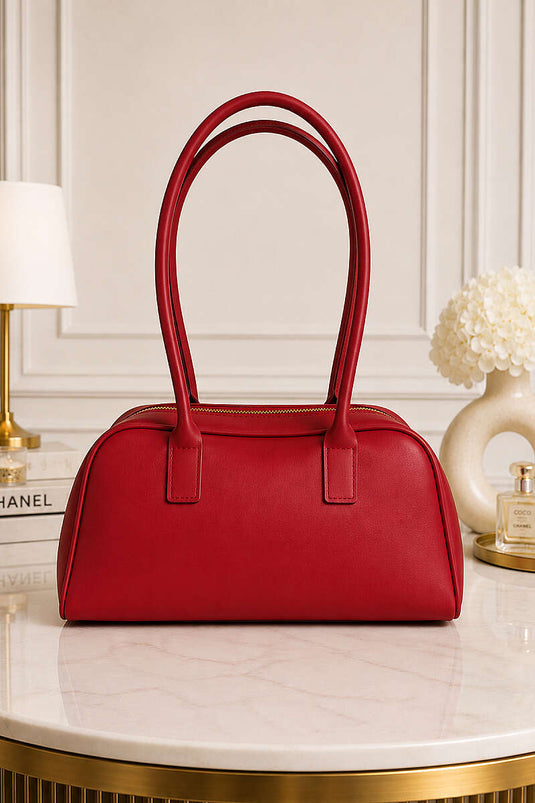Red Long Handbag With Handle And Zipper For Women