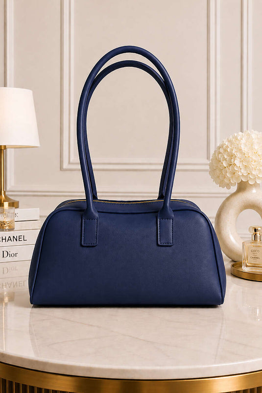 Long Handle Navy Zippered Women's Handbag