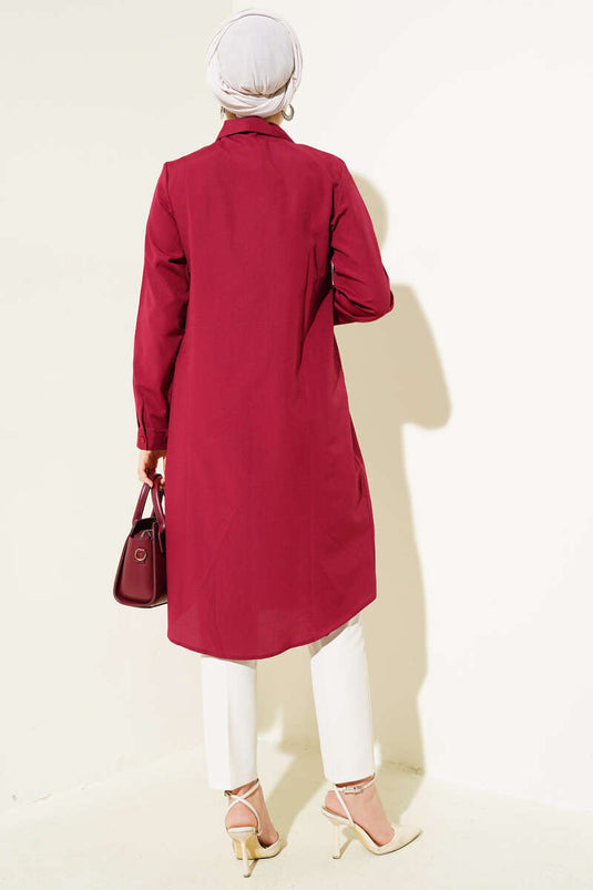 Lange Klassische Hemdbluse Mit Kragen Bordeaux