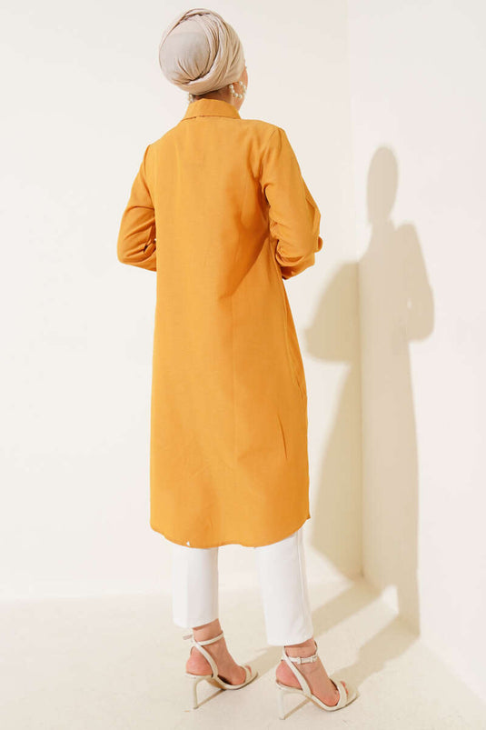 Tunique longue à col classique moutarde
