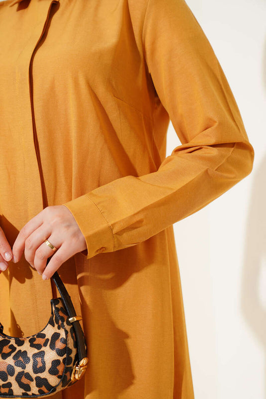 Tunique longue à col classique moutarde