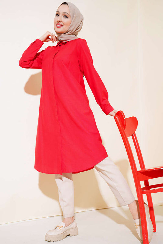 Uzun Model Klasik Yaka Tunik Kırmızı