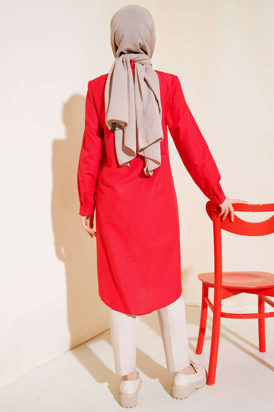 Uzun Model Klasik Yaka Tunik Kırmızı
