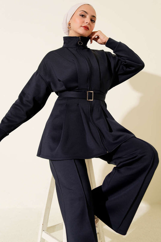 Uzun Pensli Kemerli İkili Takım Lacivert