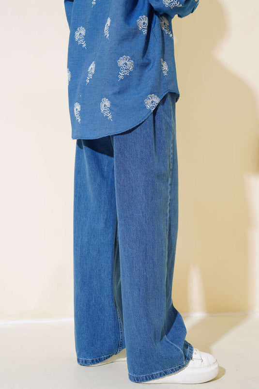 Pantalon Long Ample Bleu Moyen