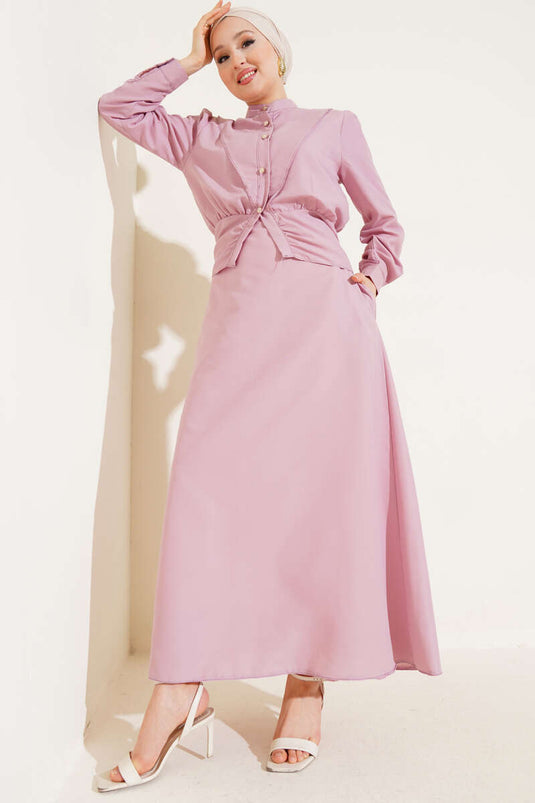 V Alerli Ceketli Jile Takım Pudra