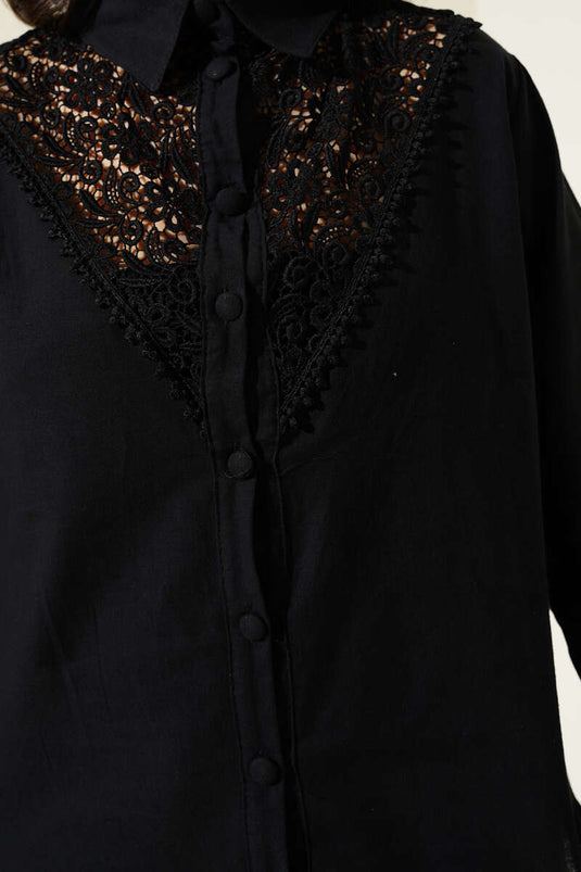 Chemise en dentelle noire en V