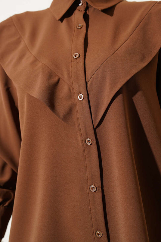 Bluse mit V-Detail in Tabakbraun
