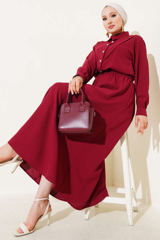 بدلة من قطعتين بتصميم تنورة على شكل حرف V - لون عنابي